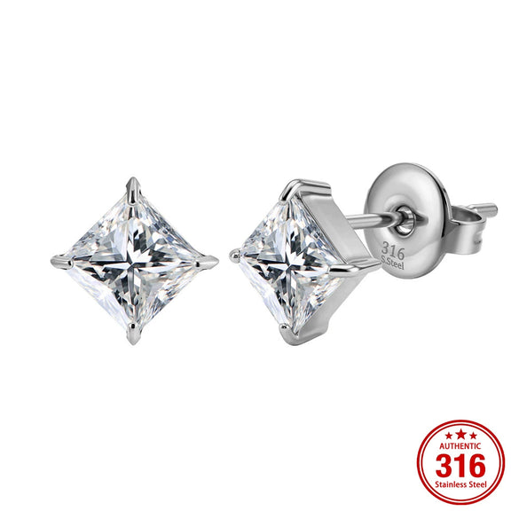 Wholesale Unisex Electroplated Geometric Square Zircon Stainless Steel Earrings