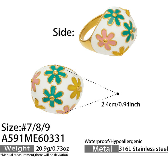 Wholesale Unisex Electroplated Geometric Stainless Steel Flower Zircon Ring With Light Luxury Style