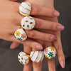 Wholesale Unisex Electroplated Geometric Stainless Steel Flower Zircon Ring With Light Luxury Style