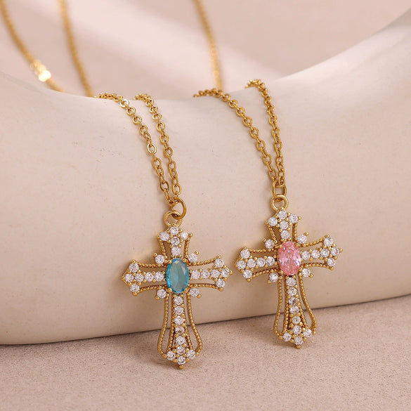 Wholesale Unisex Electroplated Gold Stainless Steel Cross Pendant Necklace