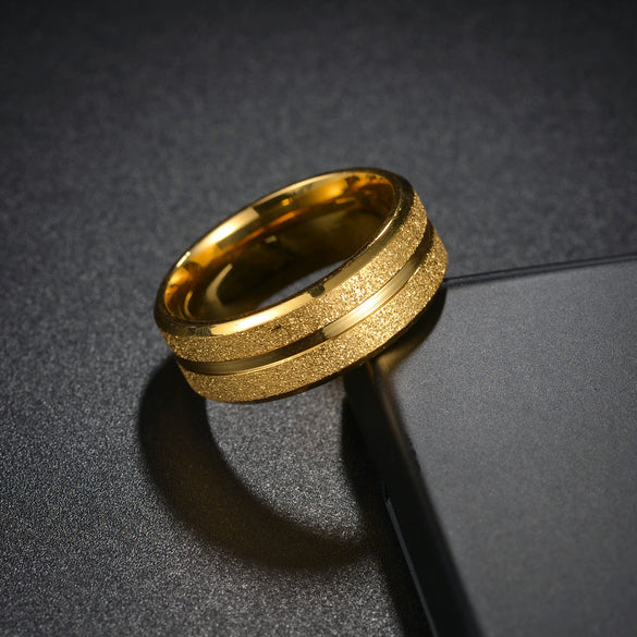 Wholesale Unisex Electroplated Sand Gold Stainless Steel Ring