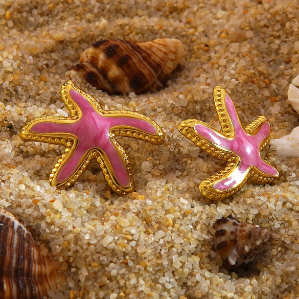 Wholesale Unisex Electroplated Stainless Steel Animal Starfish Oil Drip Earrings