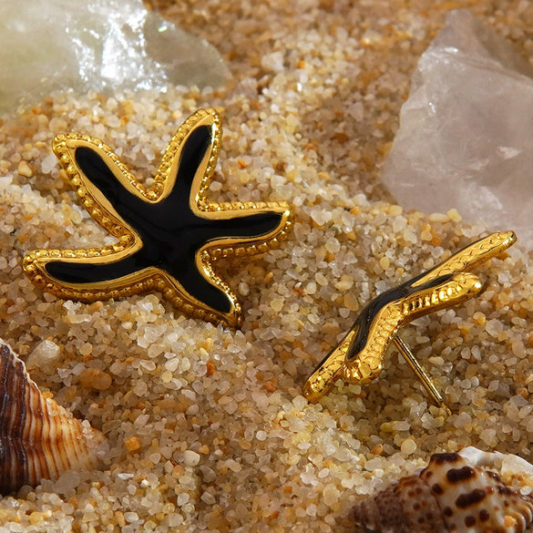 Wholesale Unisex Electroplated Stainless Steel Animal Starfish Oil Drip Earrings