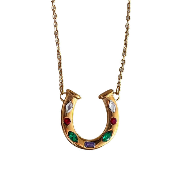 Wholesale Unisex Electroplated Stainless Steel Geometric Ushaped Rainbow Element Horseshoe Kaleidoscope Lucky Symbol Inlaid Zirconium Necklace With Ochain