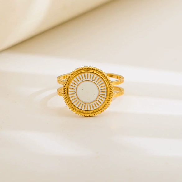 Wholesale Unisex Electroplated Titanium Steel And Stainless Steel Geometric Round Enamel Retro Opening Ring