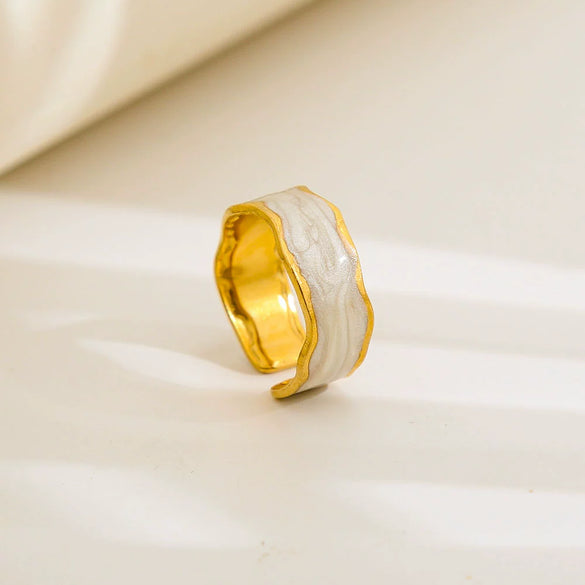 Wholesale Unisex Electroplated Titanium Steel And Stainless Steel Geometric Round Enamel Retro Opening Ring