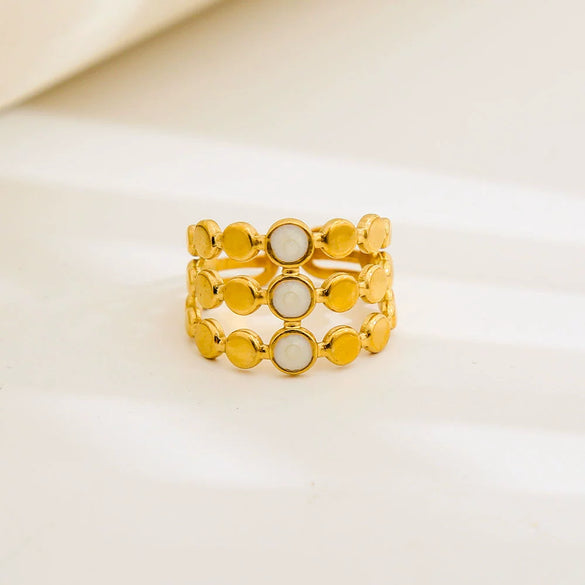 Wholesale Unisex Electroplated Titanium Steel And Stainless Steel Geometric Round Enamel Retro Opening Ring