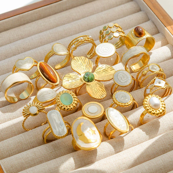 Wholesale Unisex Electroplated Titanium Steel And Stainless Steel Geometric Round Enamel Retro Opening Ring
