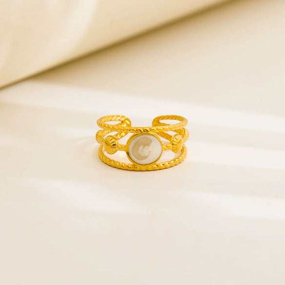 Wholesale Unisex Electroplated Titanium Steel And Stainless Steel Geometric Round Enamel Retro Opening Ring