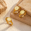 Wholesale Unisex Engraved Geometric Goldplated Titanium Steel Ring With Wreath Surrounding Sun Design