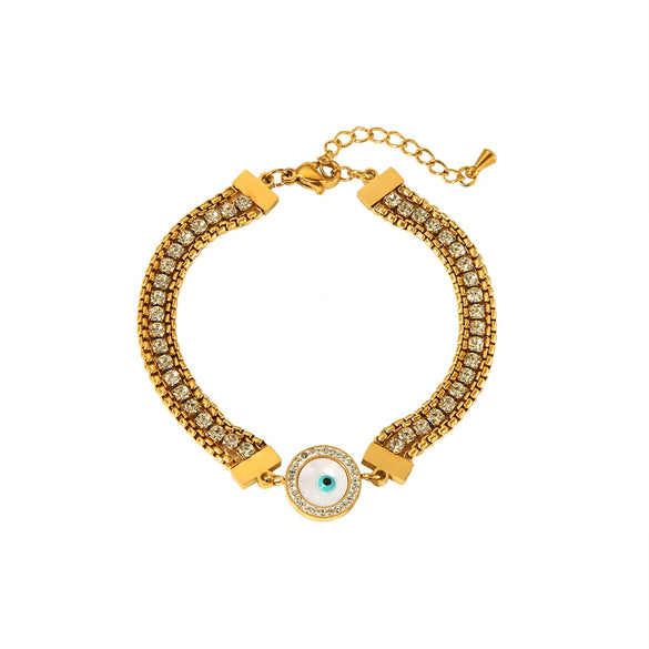 Wholesale Unisex Eyeshaped Geometric Diamond Stainless Steel 18K Gold Plated Threelayer Bracelet