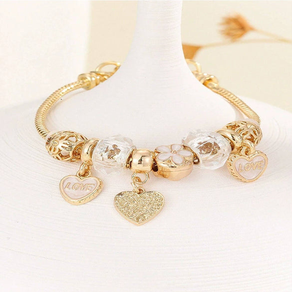 Wholesale Unisex Fashion Alloy Bracelet With Heart Flower Rhombus Letter Number Text Pendant Electroplated