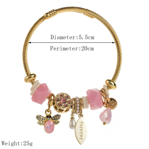Wholesale Unisex Fashion Animal Style Electroplated Beaded Bee Diamond Pendant Bracelet Made Of Alloy And Stainless Steel