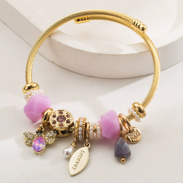 Wholesale Unisex Fashion Animal Style Electroplated Beaded Bee Diamond Pendant Bracelet Made Of Alloy And Stainless Steel