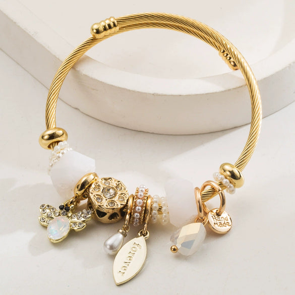 Wholesale Unisex Fashion Animal Style Electroplated Beaded Bee Diamond Pendant Bracelet Made Of Alloy And Stainless Steel