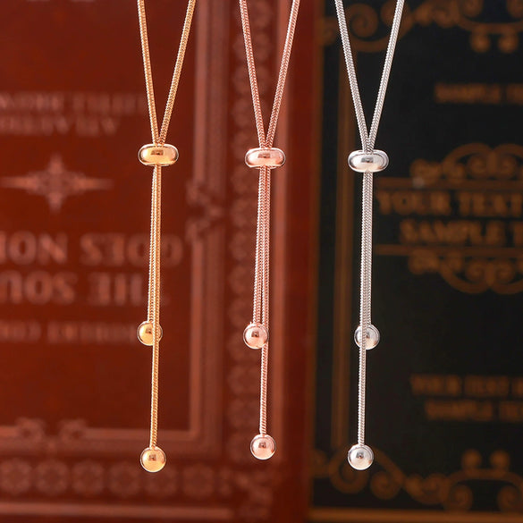 Wholesale Unisex Fashion Geometric Round Bead Pull Buckle Tassel Titanium Steel Electroplated 18K Gold Jewelry Set Of Necklace Bracelet And Anklet