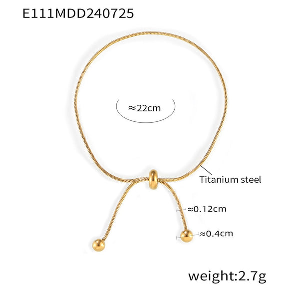 Wholesale Unisex Fashion Geometric Round Bead Pull Buckle Tassel Titanium Steel Electroplated 18K Gold Jewelry Set Of Necklace Bracelet And Anklet