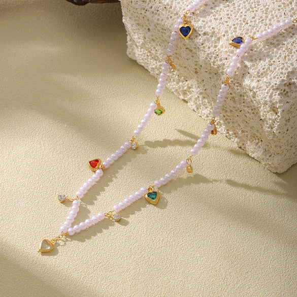 Wholesale Unisex Fashion Pearl Heart Ferris Wheel Multi Accessories Tassel Necklace Jewelry Set Made Of Titanium Steel Shell Beads Zircon And Copper With Electroplating