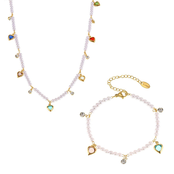 Wholesale Unisex Fashion Pearl Heart Ferris Wheel Multi Accessories Tassel Necklace Jewelry Set Made Of Titanium Steel Shell Beads Zircon And Copper With Electroplating