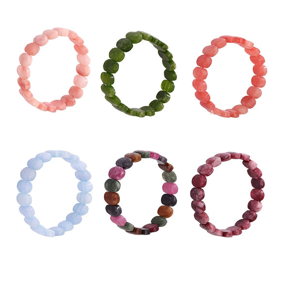 Wholesale Unisex Ferris Wheel Faceted Multicolor Natural Stone Elastic Bracelet With Green Aventurine Crystal Agate Stainless Steel Geometric Electroplated