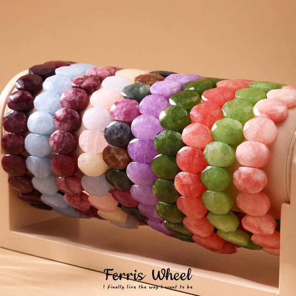 Wholesale Unisex Ferris Wheel Faceted Multicolor Natural Stone Elastic Bracelet With Green Aventurine Crystal Agate Stainless Steel Geometric Electroplated