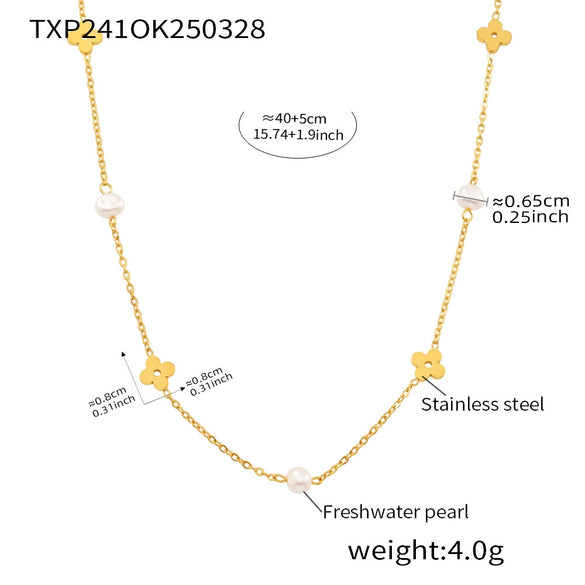 Wholesale Unisex Ferris Wheel Four Leaf Flower Electroplated Titanium Steel Necklace And Bracelet Jewelry