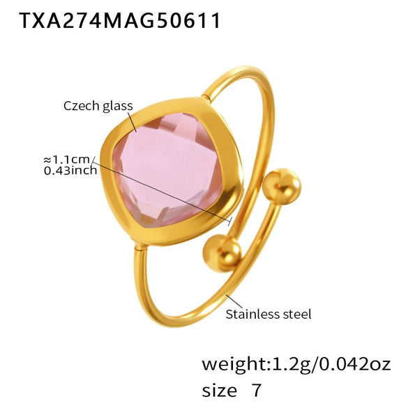 Wholesale Unisex Ferris Wheel Geometric Stainless Steel And Glass Stone Electroplated Open Adjustable Ring Bracelet