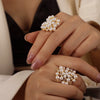 Wholesale Unisex Geometric Asymmetric Design Inlaid Zircon Imitation Pearl Titanium Steel Electroplated Ring
