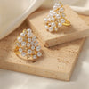 Wholesale Unisex Geometric Asymmetric Design Inlaid Zircon Imitation Pearl Titanium Steel Electroplated Ring