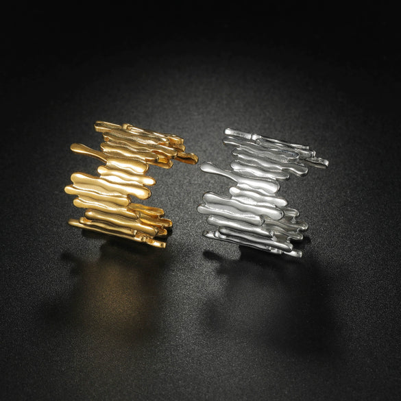 Wholesale Unisex Geometric Asymmetric Exaggerated Titanium Steel Ring Gold Plated