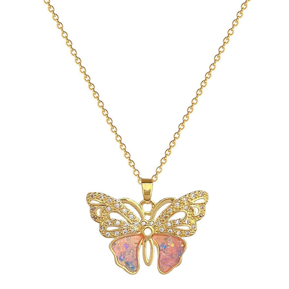Wholesale Unisex Geometric Cartoon Natural Style Stainless Steel Copper Pendant Necklace With Butterfly Pattern