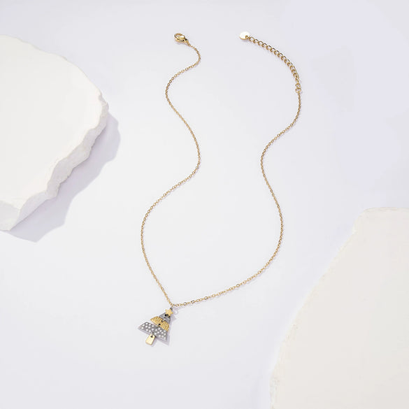 Wholesale Unisex Geometric Christmas Tree Necklace With Vacuum Plating Stainless Steel Ear Needle Ins Style Highend Elegant Accessory