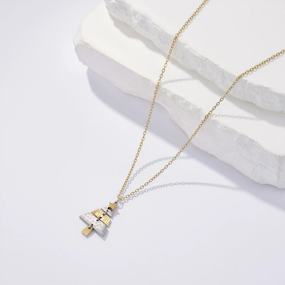 Wholesale Unisex Geometric Christmas Tree Necklace With Vacuum Plating Stainless Steel Ear Needle Ins Style Highend Elegant Accessory