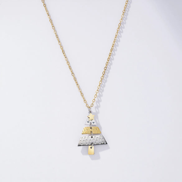 Wholesale Unisex Geometric Christmas Tree Necklace With Vacuum Plating Stainless Steel Ear Needle Ins Style Highend Elegant Accessory
