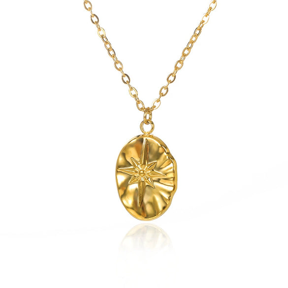 Wholesale Unisex Geometric Copper Coin Pendant Necklace With Embossed Sun Moon And 18K Gold Plated Cross Chain