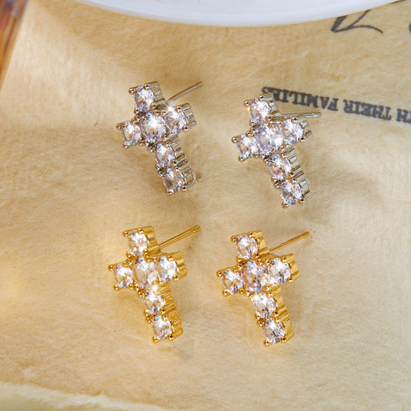 Wholesale Unisex Geometric Copper Steel Electroplated Zirconencrusted Fashion Casual Earrings