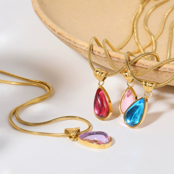 Wholesale Unisex Geometric Dropshaped Titanium Steel Snake Bone Chain 18K Goldplated Necklace