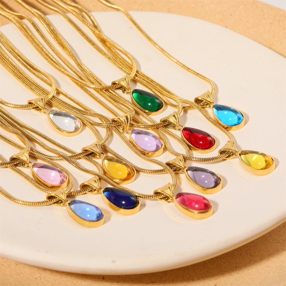 Wholesale Unisex Geometric Dropshaped Titanium Steel Snake Bone Chain 18K Goldplated Necklace