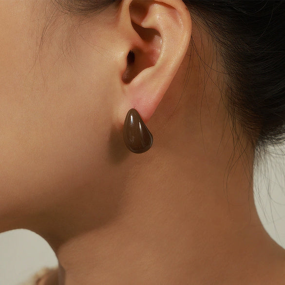 Wholesale Unisex Geometric Electroplated Copper Earrings With Hollow Water Drop Design