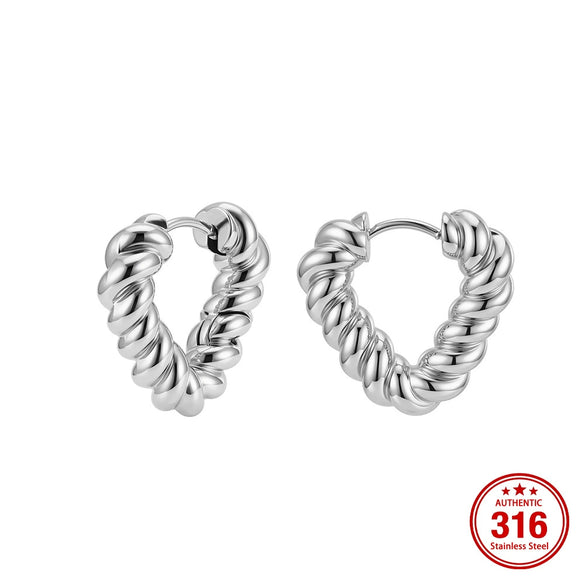 Wholesale Unisex Geometric Electroplated Stainless Steel Heartshaped Twist Ear Hoops Jewelry