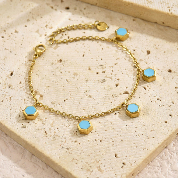 Wholesale Unisex Geometric Electroplated Stainless Steel Hexagonal Shell Necklace And Bracelet Set