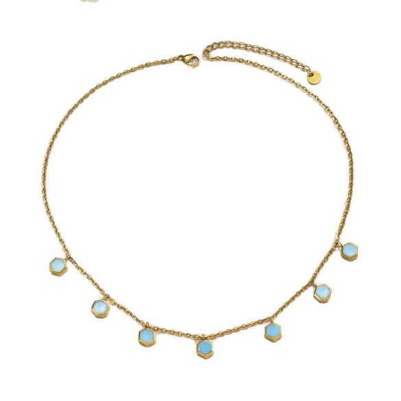 Wholesale Unisex Geometric Electroplated Stainless Steel Hexagonal Shell Necklace And Bracelet Set