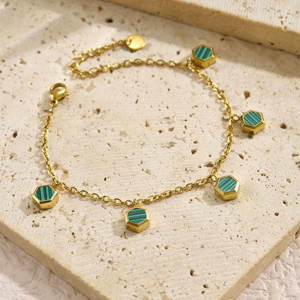 Wholesale Unisex Geometric Electroplated Stainless Steel Hexagonal Shell Necklace And Bracelet Set