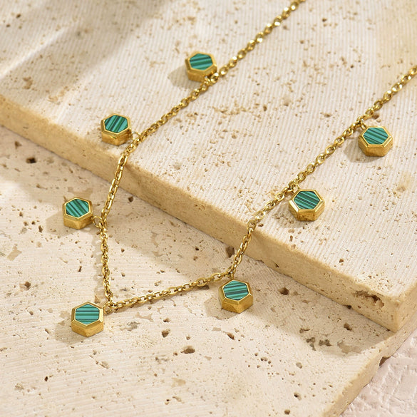 Wholesale Unisex Geometric Electroplated Stainless Steel Hexagonal Shell Necklace And Bracelet Set