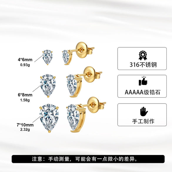 Wholesale Unisex Geometric Electroplated 316 Stainless Steel Peach Heart Single Diamond Earrings