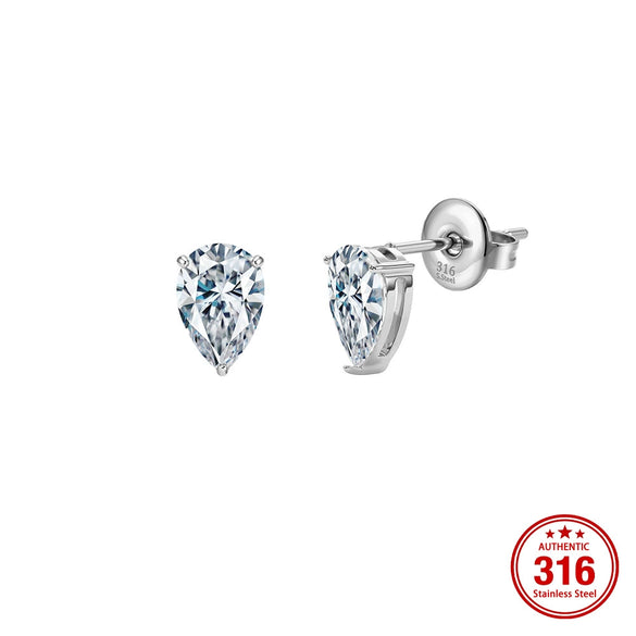 Wholesale Unisex Geometric Electroplated 316 Stainless Steel Peach Heart Single Diamond Earrings