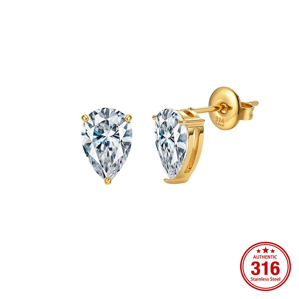 Wholesale Unisex Geometric Electroplated 316 Stainless Steel Peach Heart Single Diamond Earrings