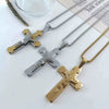 Wholesale Unisex Geometric Embossed Frosted Cross Pendant Titanium Steel Electroplated Necklace With String Of Pearls Chain