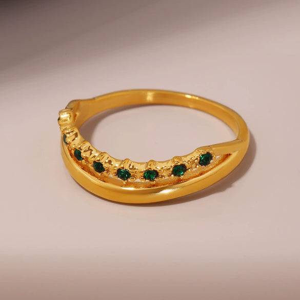 Wholesale Unisex Geometric Ferris Wheel Doublelayer Ring Gold Plated Stainless Steel And Zircon Jewelry