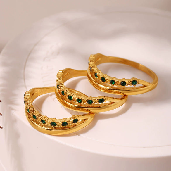 Wholesale Unisex Geometric Ferris Wheel Doublelayer Ring Gold Plated Stainless Steel And Zircon Jewelry